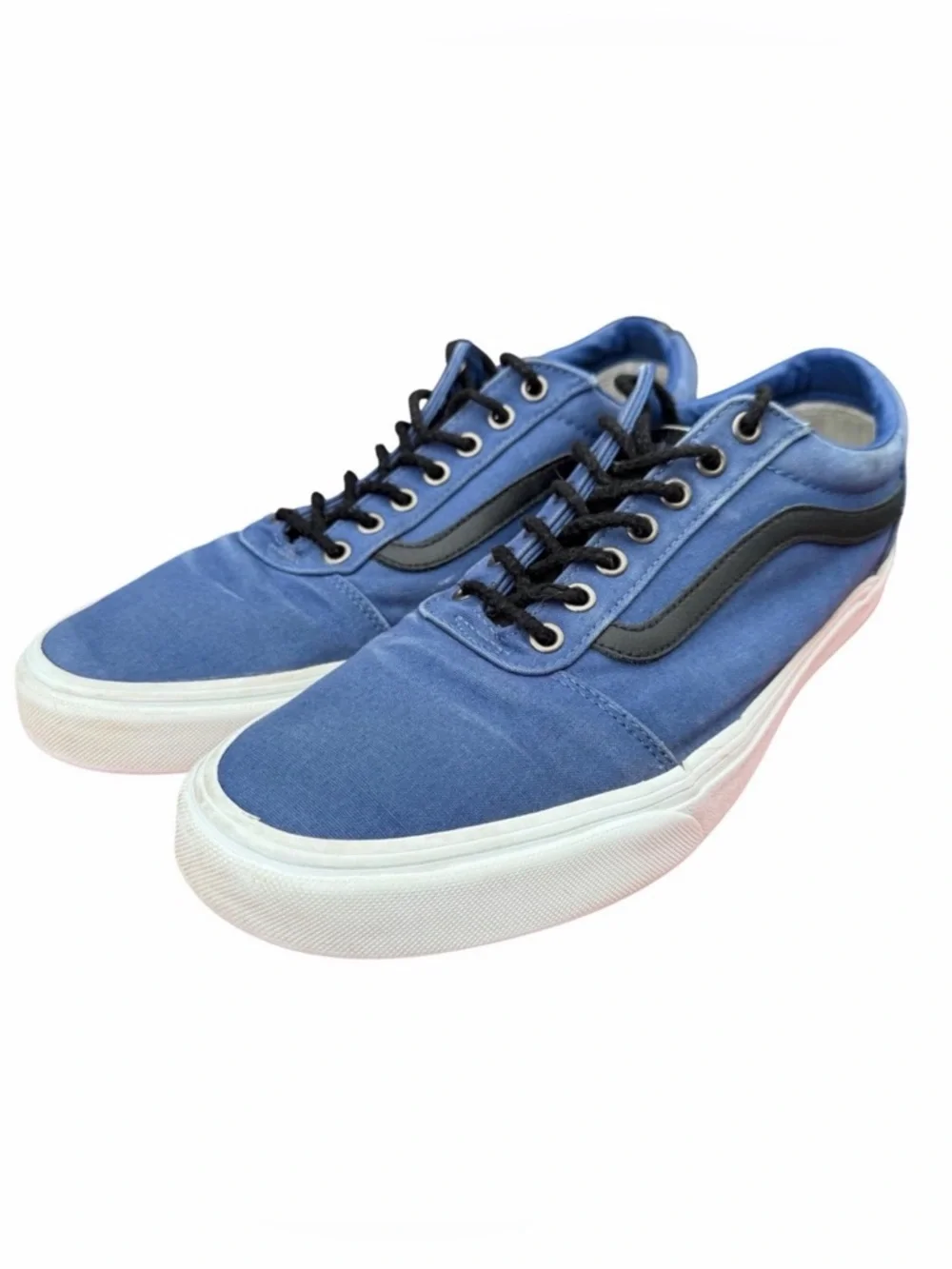 Vans Old Skool Blue Canvas Low Top Skate Sneakers Black Stripe Shoes Mens Size 9